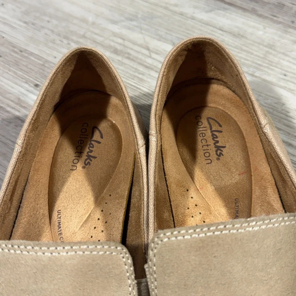 Clarks EARTH ORIGINS Women's Premium Suede Loafers Slip Ons ERICA Wheat